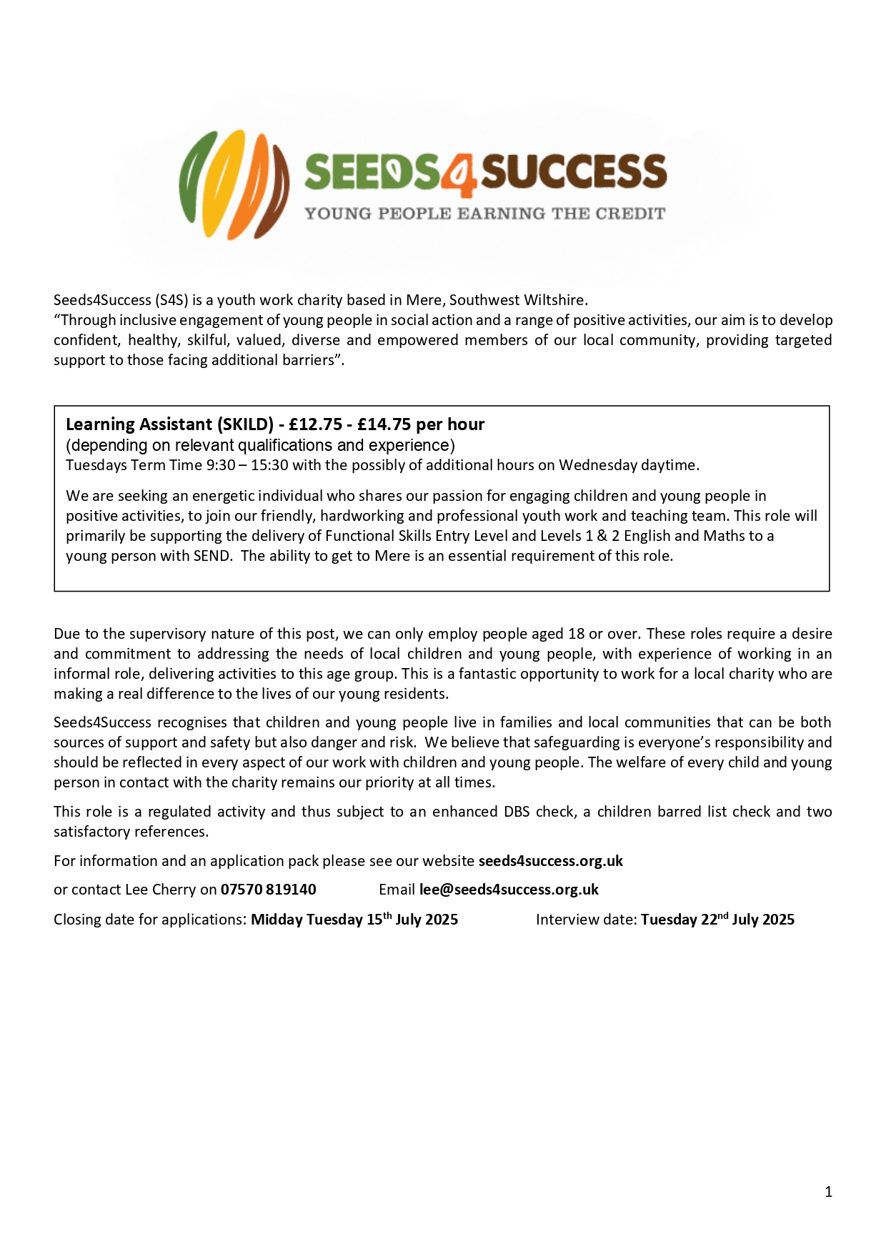 Advert for Learning Assistant
